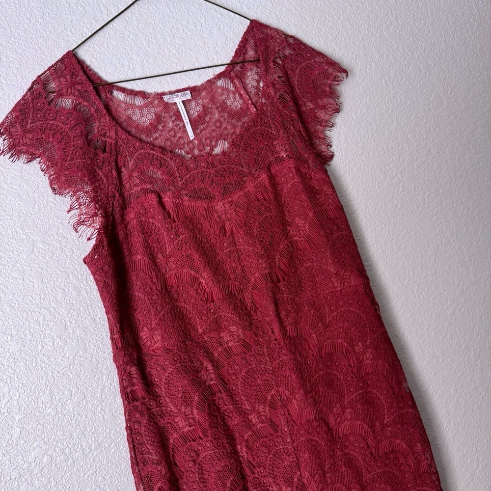 Intimately Free People Large Burgundy/Wine Cap Sleeve Lace Midi Slip Dress Lined